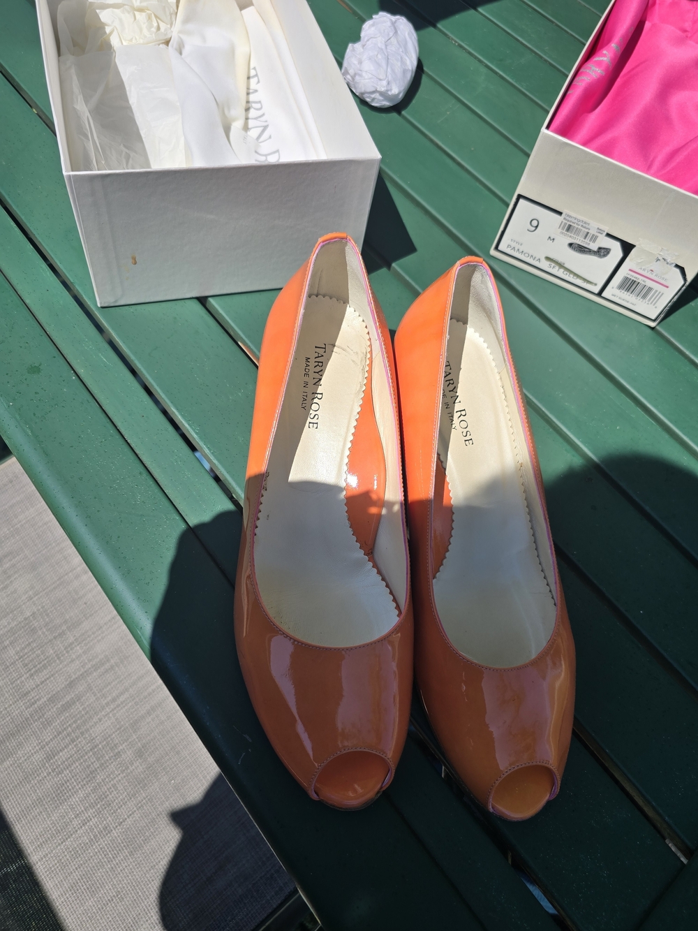 Taryn Rose Women’s Orange Patent Peep-Toe Pumps